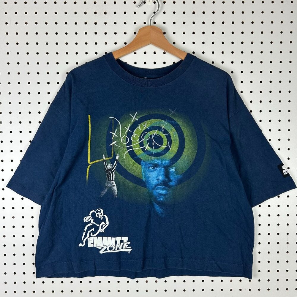 Emmitt Smith Zone Cowboys T Shirt Women's‎ XL Crop Starter 90s Navy Blue Graphic